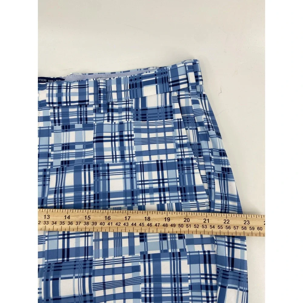 Peter Millar Shorts Mens 38‎ Blue Plaid Crown Crafted Golf Stretch Chino 9
